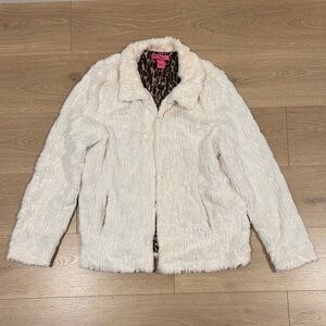 Betsey Johnson Cream Teddy White Faux Furry Jacket - size Large